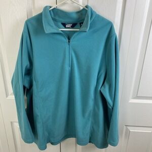 Lands End Fleece Pullover Women 3XL 24w-26w‎ Thermacheck Turquoise 1/4 Zip